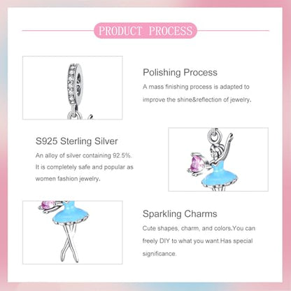 S925 Sterling Silver Cute Bead Charm for Pandora Bracelets and Necklaces | Lucky Clover Cute Animal Pink Bow Cherry Butterfly Pendant Bead Charms Jewelry Making Gifts for Women Valentines Mother's Day - style: Ballet Dancer Love