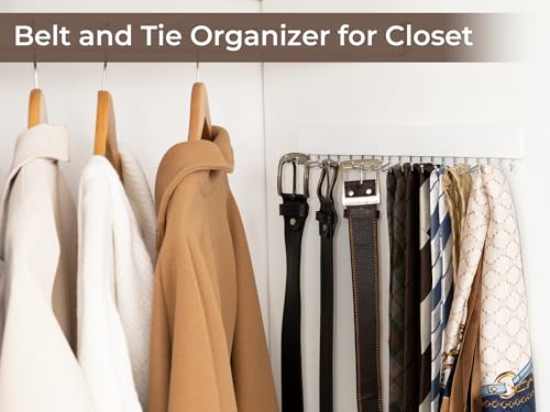 StorageWorks Tie Rack with 20 Hooks, 2 Set Wall Mounted Wood Hanger, White | Sturdy White Tie Rack Hanger with 180° Swivel Hooks, Wall-Mounted Space Saver for Ties, Belts, Scarves in Closet - color: White (With 20 Hooks)