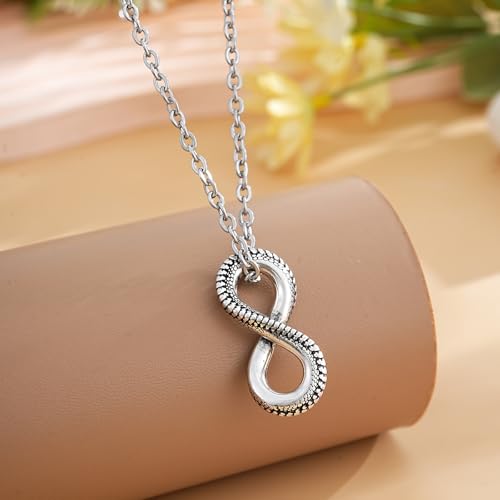 Gothic Snake Infinity Pendant Necklace - Ancient Silver Textured Serpent 8-Shape Chain, Edgy Biker Jewelry for Men & Women