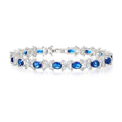 Crysdue Wedding Bridal Bracelets for Brides, Cubic Zirconia Tennis Birthstone Jewelry Gift for Women Prom - style: E_Blue 7.6"