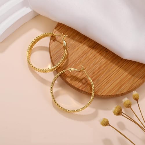 Large 925 Sterling Silver Hoop Earrings for Women Lightweight Thick Silver Hoop Earrings Wheat Twisted Hoop Earrings Hypoallergenic 5mm Wide Big Silver Hoop Earrings for Women 30/40/50mm