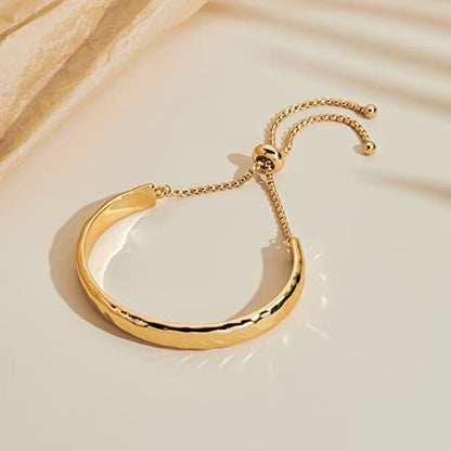 14K Gold Bracelets for Women Adjustable Slider Bracelet Bangle Bracelets for Women Trendy Chain Bracelet - color: Gold Hammered