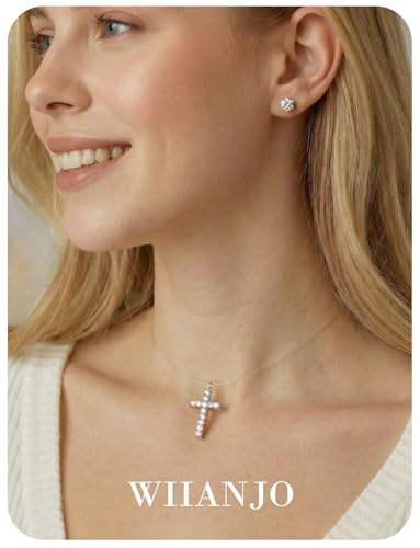 Teardrop 925 Silver CZ Floating Pendant Necklace 16 Inch Cubic Zirconia Invisible Necklace, Hypoallergenic, Jewelry Gifts for Women Anniversary Birthday - color: cross