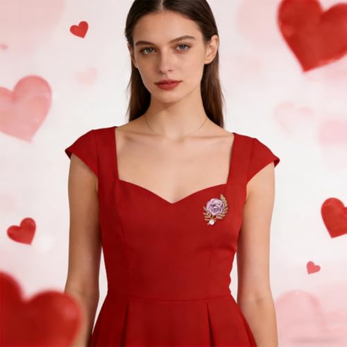 Handmade Elegant Red Rose Flower Brooch Pin for Women Crystal Pearl Fabric Flower Lapel Pin Dress Suit Accessories - color: Purple A