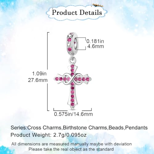 HappyStar 925 Sterling Silver Charms Infinity Design Birthstone Charms for Bracelets with 5A Cubic Zirconia Cross Necklace for Women Dangle Pendant Compatible Pandora Bracelets Happy Birthday Gifts - color: 7-July Birthstone Charms