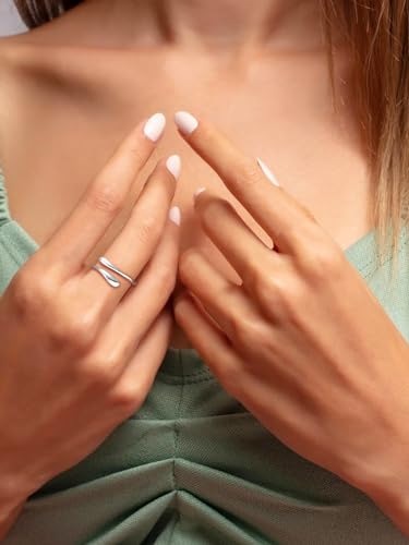 Bestyle Silver Birthstone Ring for Women, Dainty Sterling Silver Teardrop Ring Open Adjustable Band Ring, Love Statement TOI et Moi Ring Promise Ring for Her - color: 00. Silver Teardrop