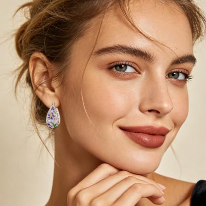 Floral Hoop Earrings 925 Sterling Silver with 14K Gold Plating – Lightweight CZ Flower Hoops | Hypoallergenic Jewelry for Women | Gift Box + Polishing Cloth - color: 22mm Iris earrings purple