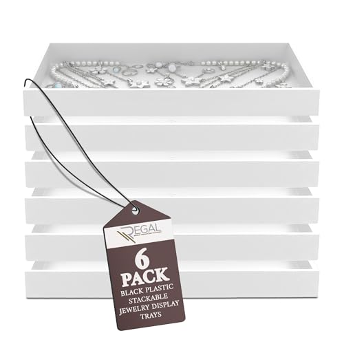 RJ Displays Stackable Jewelry Tray Set, Stackable Plastic Jewelry Organizer Tray, Jewelrys Drawer, Drawers Inserts, Earring Organizer for Women Perfect Trays 14.75x8.25x1 in (White, 6 Pack) - color: White