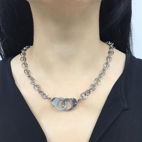 Succuba Stainless Steel Handcuff Choker Necklace Chain Pendant Choker Collar Necklace for Women and Men from 16 to 24 Inches with Box - color: A, size: 22 Inches