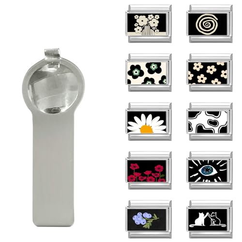 papasgix 11Pcs Italian Charms Set, 10mm*9mm Silvery Italian Charm | Italian Charms Bracelet Link Black Patterns Stainless Steel DIY Jewelry Gifts - style: Flower