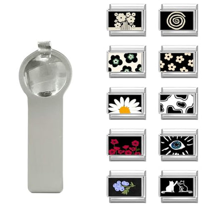papasgix 11Pcs Italian Charms Set, 10mm*9mm Silvery Italian Charm | Italian Charms Bracelet Link Black Patterns Stainless Steel DIY Jewelry Gifts - style: Flower