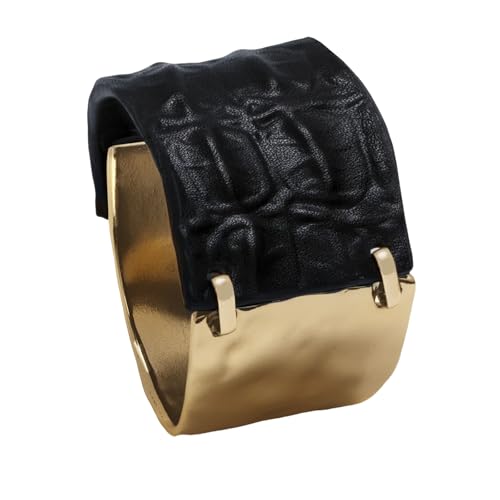 Leather Bracelet for Women Black Leather Golden Bracelet Bangle Chunky Leather Wrap Bracelet for Women Statement Jewelry Gift - style: Genuine Leather Bracelet-Gold