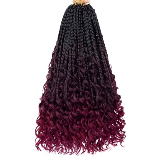 Unionbeauty 14 Inch Boho Box Braids Crochet Hair Goddess Box Braids Crochet Hair with Curly Ends 8 Packs Bohemian Box Braids Crochet Hair for Black Woman Synthetic Braiding Hair Extension 1B/99J/BUG# - color: 1B/99J/BUG#, size: 14 Inch (Pack of 8)
