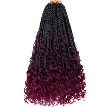 Unionbeauty 14 Inch Boho Box Braids Crochet Hair Goddess Box Braids Crochet Hair with Curly Ends 8 Packs Bohemian Box Braids Crochet Hair for Black Woman Synthetic Braiding Hair Extension 1B/99J/BUG# - color: 1B/99J/BUG#, size: 14 Inch (Pack of 8)