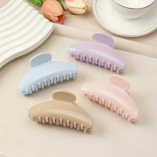 4Pcs Large Claw Hair Clips for Women, 4-Inch Durable Hair Claw Clips Smooth & Easy to Wear|No Snagging & a Secure Grip, Fashion Hair Accessories for Thin & Medium Thick Hair(Purple Pink Blue Begie) - color: Group 3
