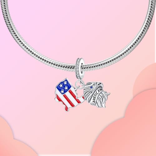 LUXILLA Charms for Bracelets & Necklace 925 Sterling Silver Charms Elephant Happy Birthday Charm Fit for Valentine's Day Mother's Day Jewelry Gift for Women - color: American Flag Charm