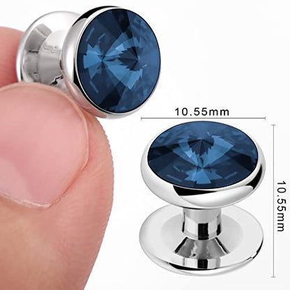 HAWSON Crystal Shirt Studs for Men's Tuxedo Shirt, Tuxedo Buttons for Birthday Wedding Party Christmas. - color: Dark Blue