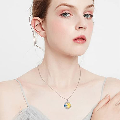 AOBOCO 925 Sterling Silver Moon Sun Star Necklace Celtic Jewelry for Women Girls - color: Silver&Gold