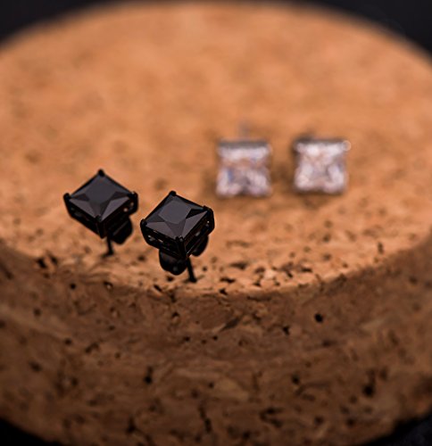ORAZIO Black Silver Earrings for Men,Stainless Steel Cubic Zirconia Earrings 20G Mens Earrings Hypoallergenic CZ Earrings Studs Trendy Square Earring Studs Set 4-8MM - style: 2 Pairs,Cubic Zirconia Diameter:7mm