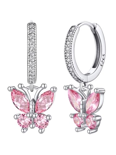 Bestyle Gold Butterfly Earrings for Women, Dainty Cute Birthstone Studs Hypoallergenic Jewelry, Great Birthday Gift - style: 10.October (Tourmaline)-DANGLE