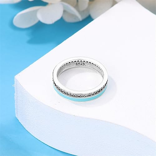 KUNSIR 925 Silver Cubic Zirconia Ring Size 7-9 Wedding Band Sterling Silver Eternity Ring Modern Style - style: Rainbow Ring