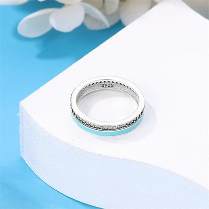 KUNSIR 925 Silver Cubic Zirconia Ring Size 7-9 Wedding Band Sterling Silver Eternity Ring Modern Style - style: Rainbow Ring