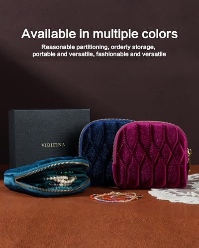 Travel Jewelry Case,Mini Travel Jewelry Bag with Zipper, 5-Layer Velvet Organizer Pouch for Bracelet Rings Earrings - Diamond Stitched Velvet Moss Green - color: MossGreen