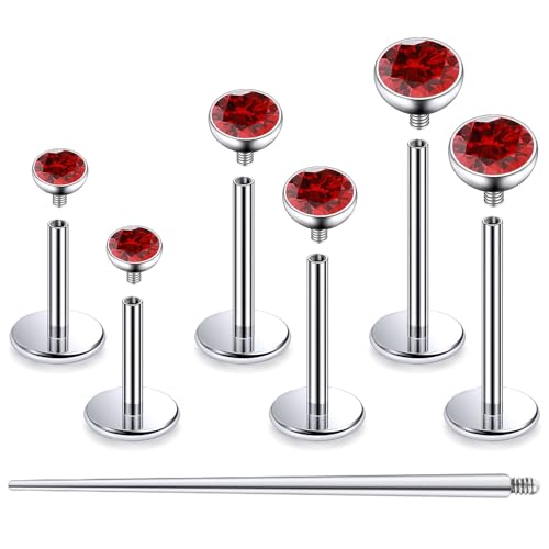 F136 Titanium 20/18/16G Internally Threaded Flat Back Stud Earrings Nose Rings Lip Medusa Monroe Labret 6/8/10mm Short/Long Bar Piercing Jewelry with Taper for Women Men - color: Red, size: 18g=1.0mm