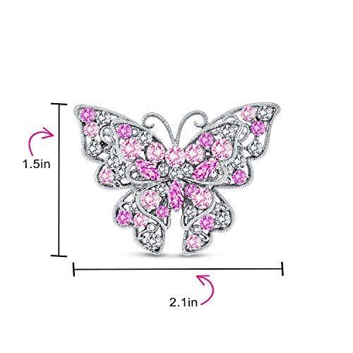 Bling Jewelry Large Statement Crystal Accent Yellow Orange Golden Aqua Blue Black Clear Garden Dragonfly Firefly Fluttering Filigree Butterfly Brooch Scarf Pin For Women And Teens Silver Gold Plated - color: Pink