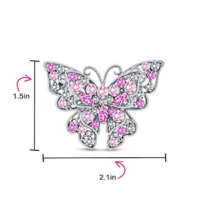 Bling Jewelry Large Statement Crystal Accent Yellow Orange Golden Aqua Blue Black Clear Garden Dragonfly Firefly Fluttering Filigree Butterfly Brooch Scarf Pin For Women And Teens Silver Gold Plated - color: Pink