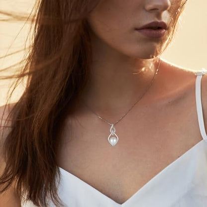 STARCHENIE 925 Sterling Silver Infinity Pearl Necklace for Women | 8mm Freshwater Cultured Pearl, 925 Sterling Silver 18"+2" Chain, Christmas Mother's Day Jewelry Gift for Mom, Sister, Friend - color: Silver