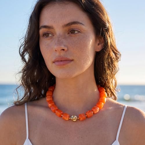 Beaded Necklaces for Women Boho Chunky Necklace Statement Big Resin Bead Choker Fashion Summer Beach Jewelry - color: Orange
