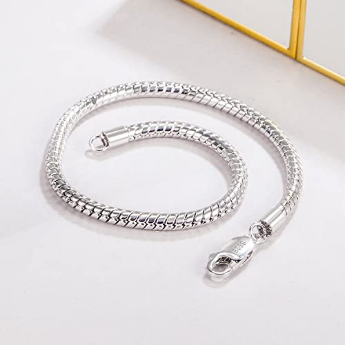 Dankadi Italy Smooth 3MM 4MM Round Snake Chain Bracelet Solid 925 Sterling Silver Men Women 6.3" 6.7" 7" 7.5" 8" 8.5" 9" 9.5" Bangle Charm Jewelry Gift - color: 3MM, size: 9 inches
