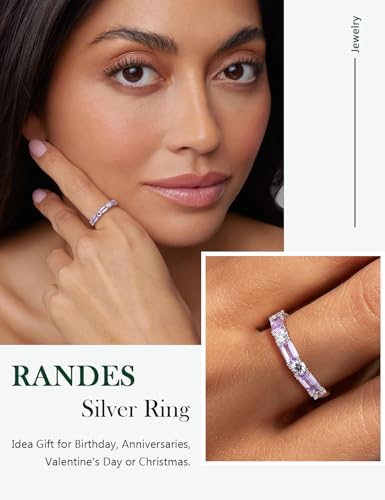 3.5mm Half Eternity Band Sterling Silver Rings for Women Sapphire/Ruby/Emerald and Cz Wedding Bands 7 Stone Stackable Birthstone Ring Anniversary Jewelry Size 6-10 - color: 06-Alexandrite-Jun.