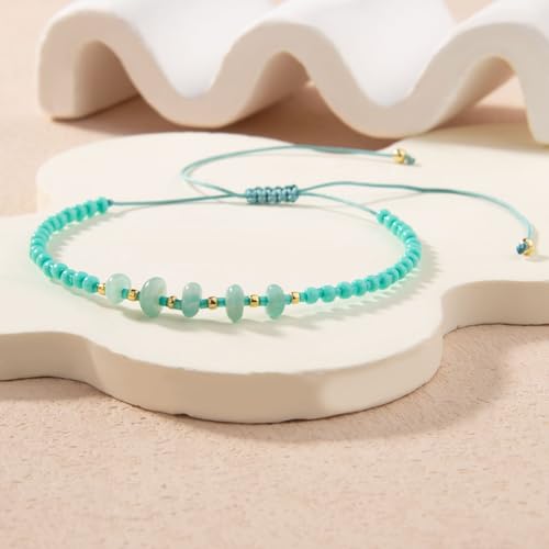 KELITCH Women Natural Stone Beads Anklet Boho Color Beaded Ankle Adjustable Foot Chain Jewelry for Summer Beach Holiday - color: Light Blue 08A