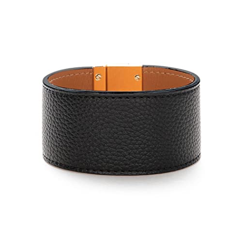 Rantanto Leather Wrap Bracelets For Women Gold Twist Lock Buckle Wrist Cuff | PU leather,Skin-friendly,Boho Stackable Wristband,Fashion Daily Jewelry,Trend Casual Party Bangle,Fit For Birthday, Holiday - color: Wide Black