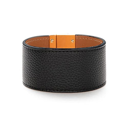 Rantanto Leather Wrap Bracelets For Women Gold Twist Lock Buckle Wrist Cuff | PU leather,Skin-friendly,Boho Stackable Wristband,Fashion Daily Jewelry,Trend Casual Party Bangle,Fit For Birthday, Holiday - color: Wide Black