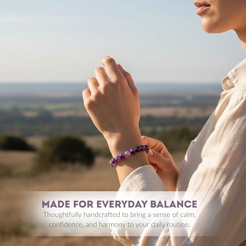 Cherry Tree Collection Tigers Eye Bracelets Plus Over 40 Other Stones – Gemstone Beads for Men & Women, Promotes Protection, Courage, Focus, Balance & Luck – Available in S, M, L with 8mm Round Beads - color: Dogtooth Amethyst, size: Medium