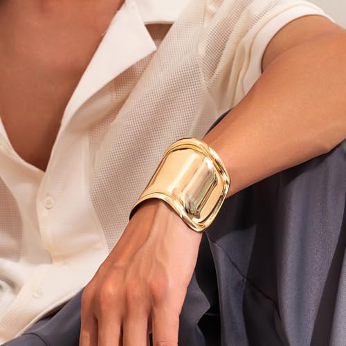 Chunky Silver Arm Cuff Bracelet for Women Trendy Thick Adjustable Wide Bicep Wrist Cuff Bangles Exaggerated Punk Open Bracelet Birthday Jewelry Gifts - color: Gold