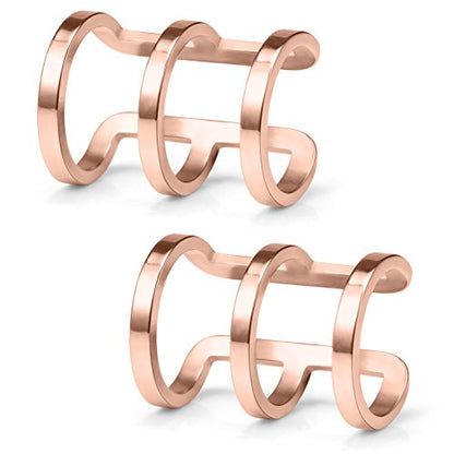 Stainless Steel Ear Cuff Non piercing Fake Clip-on Cartilage Earring Set Women Men 6pcs - color: 6PCS - Rose Gold