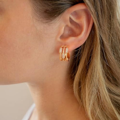 Huggie Hoop Earrings 14K Gold Plated Cubic Zirconia Dainty Simple Cute Beads Elegant CZ Circle Small Hoop Earring for Women Minimalist Handmade Hypoallergenic Jewelry - color: CZ-3 scattered