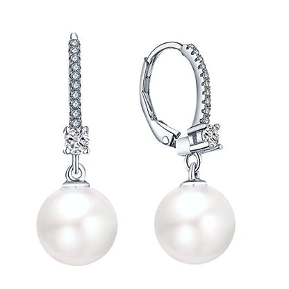 JO WISDOM 925 Sterling Silver Freshwater Pearl Hoop Earrings with Dangle Real Pearl,Simulated Pearls - color: C-10mm white pearl,round shape