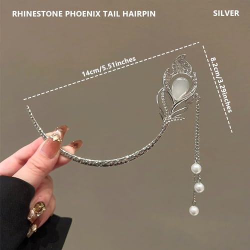 2 Pcs Chinese phoenix Hair sticks for buns,Hair pins for women,Buns and Updos with No Hair Damage,Metal French Pin Great Hold,Suitable for fine & thick hairUS373 (Gold + Silver) - color: Gold + Silver