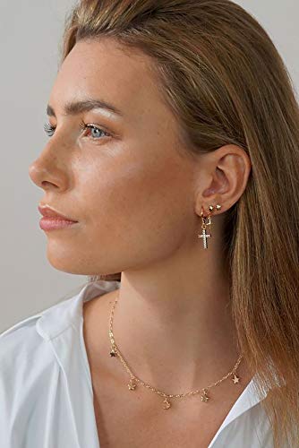 XYJZXY Gold Huggie Small Hoop Earrings with Charm Personalized Snake/Evil Eye/Star/Cross/Lock/Key 18k Gold Plated Crystal Drop Dangle Earrings for Women - style: Cross