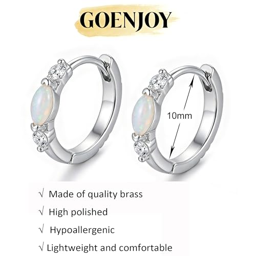 Gold Opal Huggie Earrings for Women, Minimalist Small Hoop Earrings with Zircons - color: silver