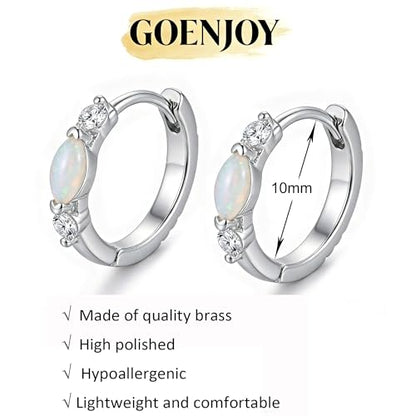 Gold Opal Huggie Earrings for Women, Minimalist Small Hoop Earrings with Zircons - color: silver