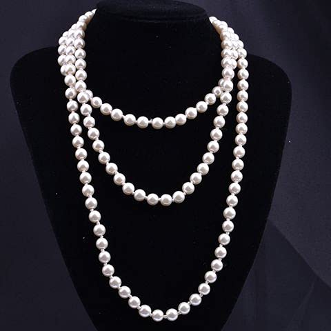 Pearl Necklaces for Women 60'' 70" Long Pearl Necklace 15.75'' Pearl Choker Necklace Chunky Bead Layered Faux Pearl Dangle Wedding Bridal 1920s Gatsby Christmas Costume Jewelry Gifts - color: Cream White-60''