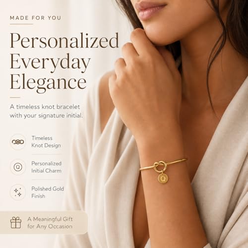 LemonRose Initial Bracelets for Women - Dainty Tie the Knot Letter A-Z 14K Gold Plated for Women Gold Cuff Bracelet for Womens Jewelry Personalized Bridesmaid Proposal Gifts - color: Gold Q