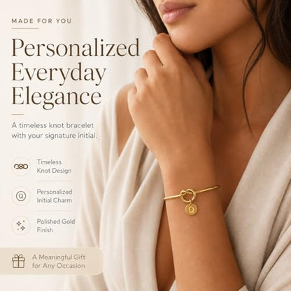 LemonRose Initial Bracelets for Women - Dainty Tie the Knot Letter A-Z 14K Gold Plated for Women Gold Cuff Bracelet for Womens Jewelry Personalized Bridesmaid Proposal Gifts - color: Gold Q