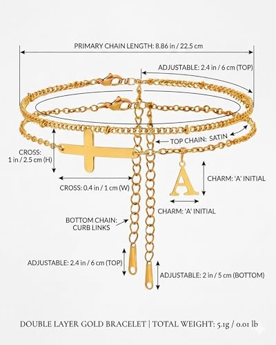 Layered Cross Initial Ankle Bracelets for Women Waterproof 14K Gold Plated Non Tarnish Stainless Steel Stacking Letter Charm Anklets Summer Beach Foot Jewelry Gift - color: gold